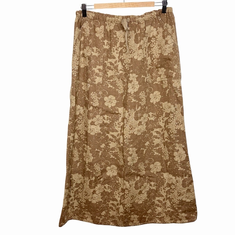 Eddie Bauer Y2K Hawaiian Floral Linen Maxi Skirt Womens M Indie Granola Earthy